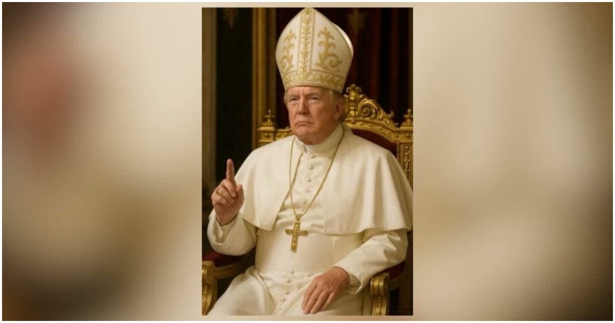 এআই দিয়ে বানানো পোপের পোশাক পরা ট্রাম্পের ছবিটি ৩ মে প্রকাশ করে হোয়াইট হাউয। ছবি: এক্স